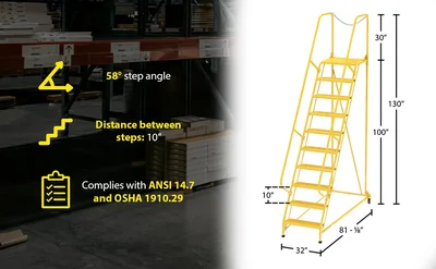 Vestil LAD-MM-10-P-YL Steel Maintenance Ladder - product feature image