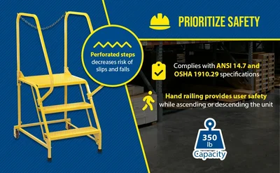 Vestil LAD-MM-3-P-YL Steel Maintenance Ladder - product feature image