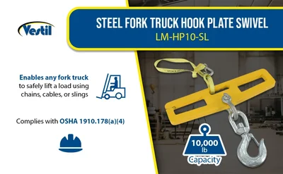 Vestil LM-HP10-SL Steel Fork Truck Hook Plate Swivel with Latch - product feature image