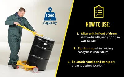 Vestil LO-DC-PU Steel Low Profile Drum Dolly with Poly On Steel Casters - product feature image