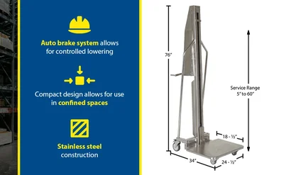 Vestil MWP-440-M-SS Stainless Steel Manual Work Position 440 Lb. Capacity - product feature image