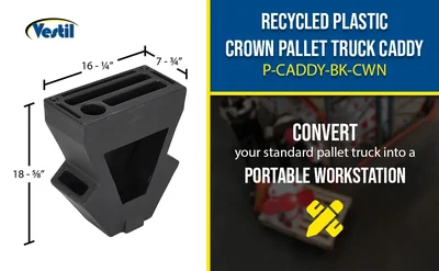 Vestil P-CADDY-BK-CWN Black Recycled Plastic Crown Pallet Jack Caddy - product feature image
