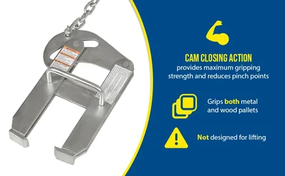 Vestil PAL-14 Steel Cam Action Pallet Puller 3 In. Jaw Opening 5000 Lb. Pulling Capacity Silver - product feature image