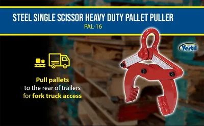 Vestil PAL-16 Steel Single Scissor Pallet Puller 5 In. Jaw Opening 6000 Lb. Pulling Capacity Red - product feature image
