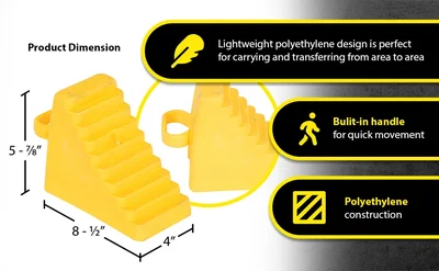 Vestil PEWC-3-YL Polyethylene Wheel Chock - product feature image