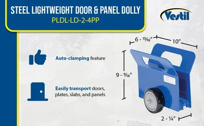 Vestil PLDL-LD-2-4PP Steel Light Duty Door and Panel Dolly With Poly-On-Poly Casters - product feature image