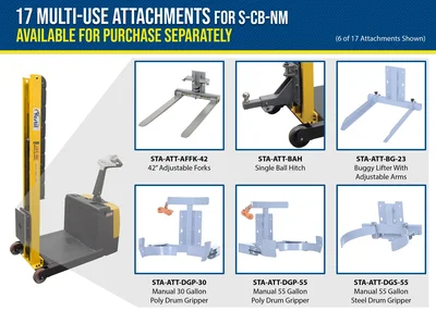Vestil Steel Counter Balanced Powered Drive Narrow Mast Stacker 60" Lift 51-9/16"L x 25-9/16"W x 61-13/16"H 600 Lb. Capacity Black / Yellow - product feature image