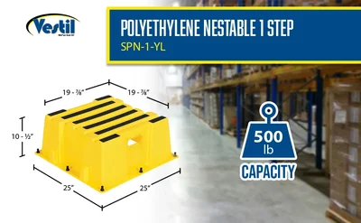 Vestil SPN-1-YL Polyethylene Nestable 1 Step 500 Lb. Capacity - product feature image