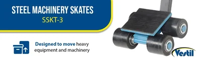 Vestil SSKT-3 Steel Machinery Skates 4 Nylon Rollers 3 Ton Static Capacity - product feature image
