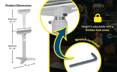 Vestil STAND-H-HP Steel Horizontal Roller Stand - product feature image