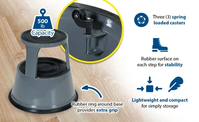 Vestil STEP-17-GY Steel Rolling Step Stool - product feature image