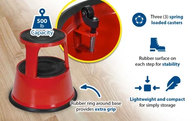 Vestil STEP-17-R Steel Rolling Step Stool - product feature image