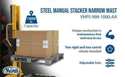 Vestil VHPS-NM-1000-AA Steel Manual Stacker Narrow Mast Adjustable - product feature image