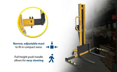 Vestil VHPS-NM-1000-AA Steel Manual Stacker Narrow Mast Adjustable - product feature image