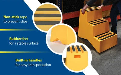 Vestil VST-3-Y Polyethylene 3-Step Step Stool - product feature image