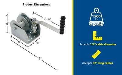Vestil WALL-S Steel Single Wall Mounted Hand Winch - product feature image