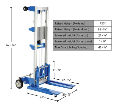 Vestil A-LIFT-S-HP Hand Winch Lift Truck - dimensional drawing
