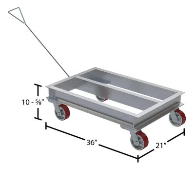 Vestil Aluminum Channel Dolly with Handle 21 In. x 36 In. Deck with Poly-On-Steel Casters 2,000 Lb. Capacity Silver - dimensional drawing