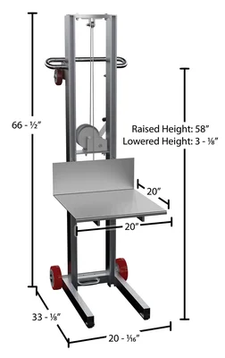 Vestil ALLW-2020-FW Lite Load Lift - dimensional drawing