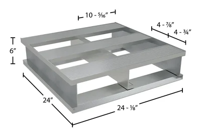 Vestil Aluminum Heavy Duty Half Pallet 24-1/8 In. x 24 In. x 6 In. 4000 Lb. Capacity Silver - dimensional drawing