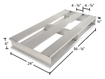 Vestil Aluminum Heavy Duty Half Pallet 24 In. x 36-1/8 In. x 6 In. 4000 Lb. Capacity Silver - dimensional drawing