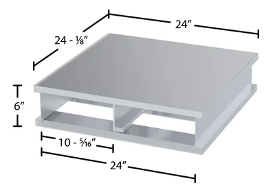 Vestil Aluminum Heavy Duty Solid Top Half Pallet 24 In. x 24-1/8 In. x 6 In. 4000 Lb. Silver - dimensional drawing