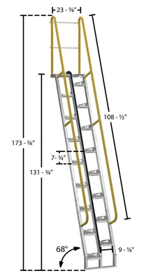 Vestil ATS-11-68-HDG Galvanized Alternate Tread Stair - dimensional drawing