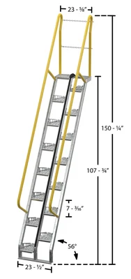 Vestil ATS-9-56-HDG Galvanized Alternate Tread Stair - dimensional drawing