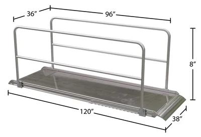 Vestil Aluminum Wheel Walk Ramp Overlapping Style with Handrails 120 In. x 38 In. 2200 Lb. Capacity Silver - dimensional drawing
