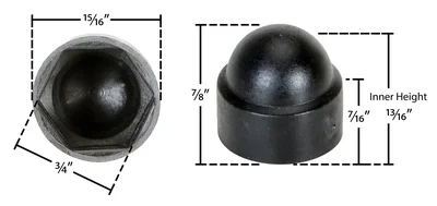 Vestil BC-BK-12-PK Plastic Bolt Cap - dimensional drawing