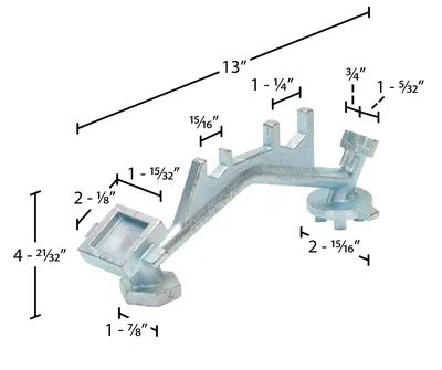 Vestil BNW-I-W Angled Hand Drum Bung Nut Wrench - dimensional drawing