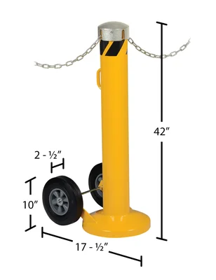 Vestil Steel Movable Bollard with Wheels, Removable Bolt-On Steel Cap and Slots 42 In. x 5-1/2 In. Yellow - dimensional drawing