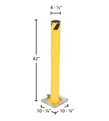 Vestil BOL-RF-42-4.5 Steel Surface Mounted Removable Pipe Safety Bollard - dimensional drawing