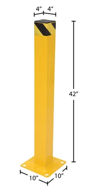 Vestil Steel Square Bollard with Cap 42 In. Yellow - dimensional drawing