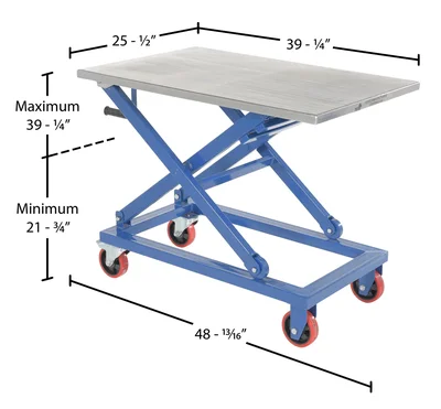 Vestil CART-1000-M Steel Mechanical Scissor Cart - dimensional drawing