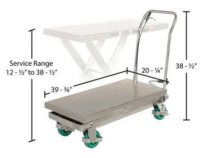 Vestil CART-1000-SS2 Stainless Steel Scissor 304 Cart - dimensional drawing