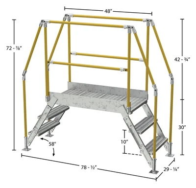 Vestil Galvanized Steel Crossover Ladder 3 Step 23-1/2 In. x 48 In. 500 Lb. Capacity Silver - dimensional drawing
