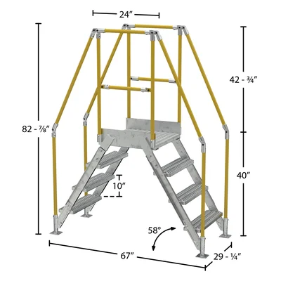 Vestil Galvanized Steel Crossover Ladder 4 Step 23-1/2 In. x 24 In. 500 Lb. Capacity Silver - dimensional drawing