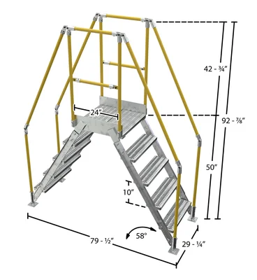Vestil Galvanized Steel Crossover Ladder 5 Step 23-1/2 In. x 24 In. 500 Lb. Capacity Silver - dimensional drawing