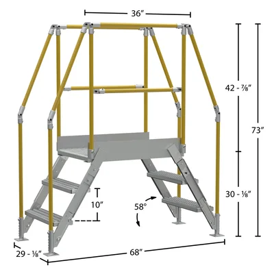 Vestil Aluminum Crossover Ladder 3 Step 36 x 29-1/8 In. Platform 500 Lb. Capacity Silver - dimensional drawing