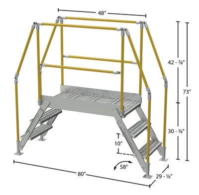 Vestil Aluminum Crossover Ladder 3 Step 48 x 29-1/8 In. Platform 500 Lb. Capacity Silver - dimensional drawing