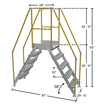 Vestil Aluminum Crossover Ladder 5 Step 24 x 29-1/8 In. Platform 500 Lb. Capacity Silver - dimensional drawing
