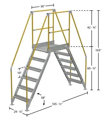 Vestil Aluminum Crossover Ladder 6 Step 36 x 29-1/8 In. Platform 500 Lb. Capacity Silver - dimensional drawing