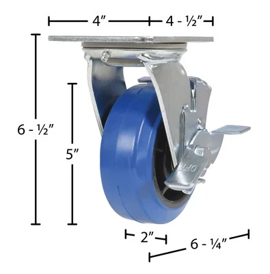 Vestil CST-BB-5X2ER-SWB Elastic Rubber Swivel With Brake Caster - dimensional drawing