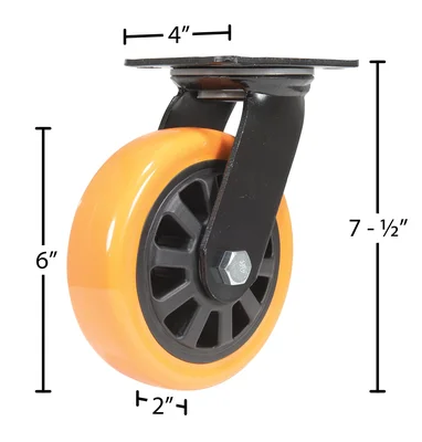 Vestil CST-BN-6X2PUP-S Polyurethane Swivel Caster - dimensional drawing
