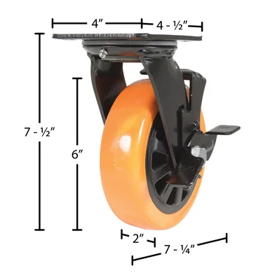 Vestil CST-BN-6X2PUP-SWB Polyurethane Swivel With Brake Caster - dimensional drawing