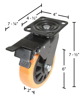 Vestil CST-BN-6X2PUP-SWTB Polyurethane Swivel With Total Brake Caster - dimensional drawing
