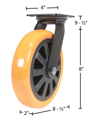 Vestil CST-BN-8X2PUP-S Polyurethane Swivel Caster - dimensional drawing