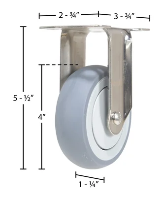 Vestil CST-E-SS-4X1TPR-R Thermoplastic Rubber Rigid Caster - dimensional drawing
