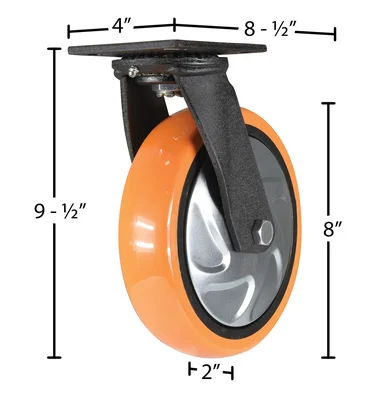 Vestil CST-E6-8X2PUP-S Polyurethane Swivel Caster - dimensional drawing